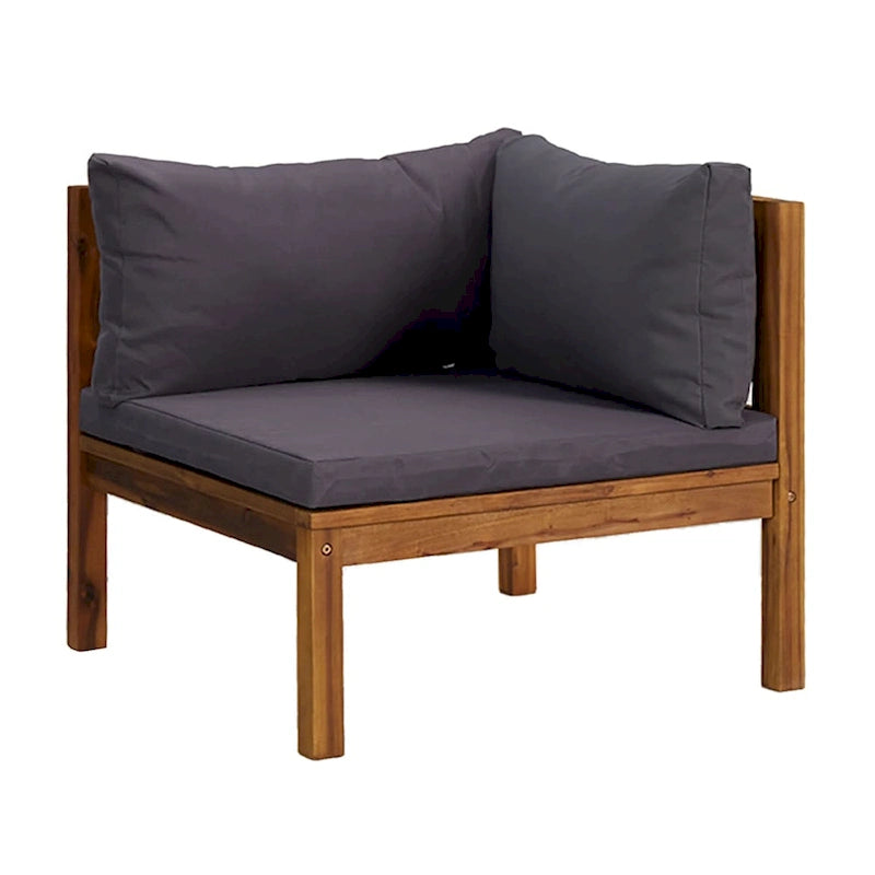 Outdoor Modular Sofa, 4 Seater, Brown Solid Acacia Wood, Gray Cushions