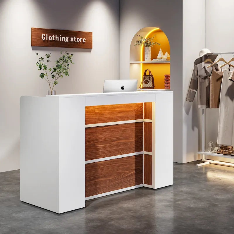 Large Reception Desk Front Desk with LED Lights for Salon Reception Room Store Office Lobby Retail Shop Clinic