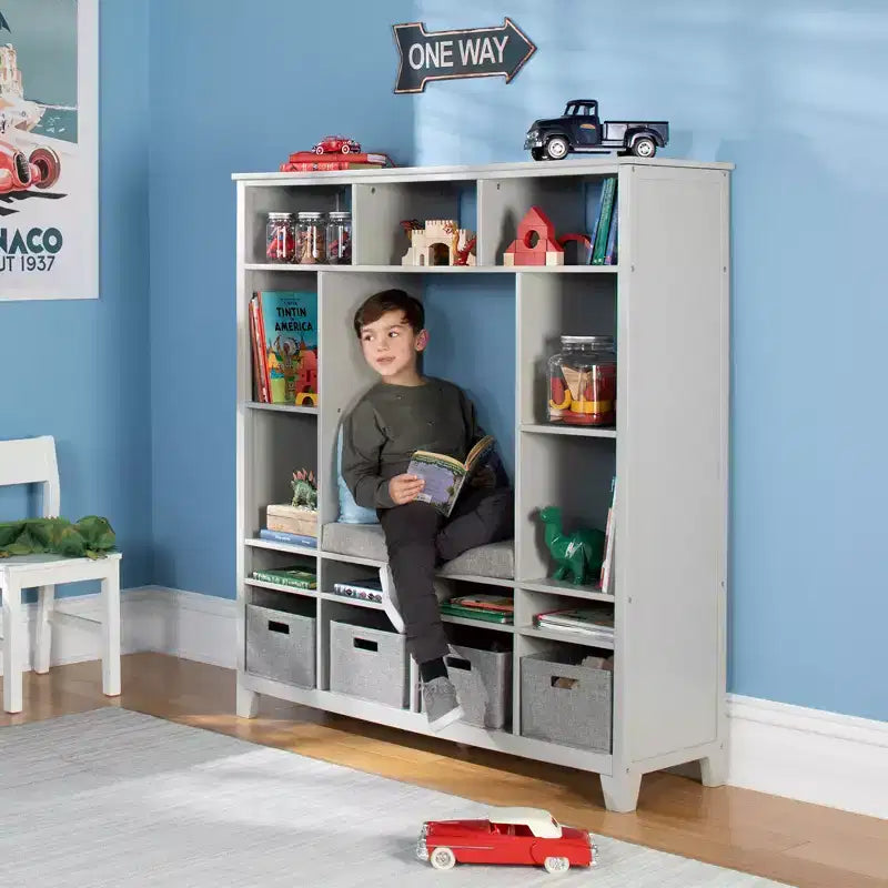 Martha Stewart Kids' Storage Shelf: Wooden Bedroom Bookshelf and Toy Organizer with Reading Bench and Fabric Storage Bins