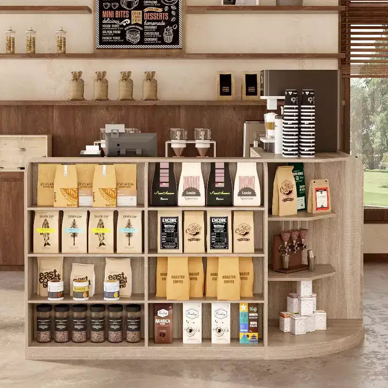 Hitow Light Wood Retail Cash Register & Reception Counter with Display Shelves