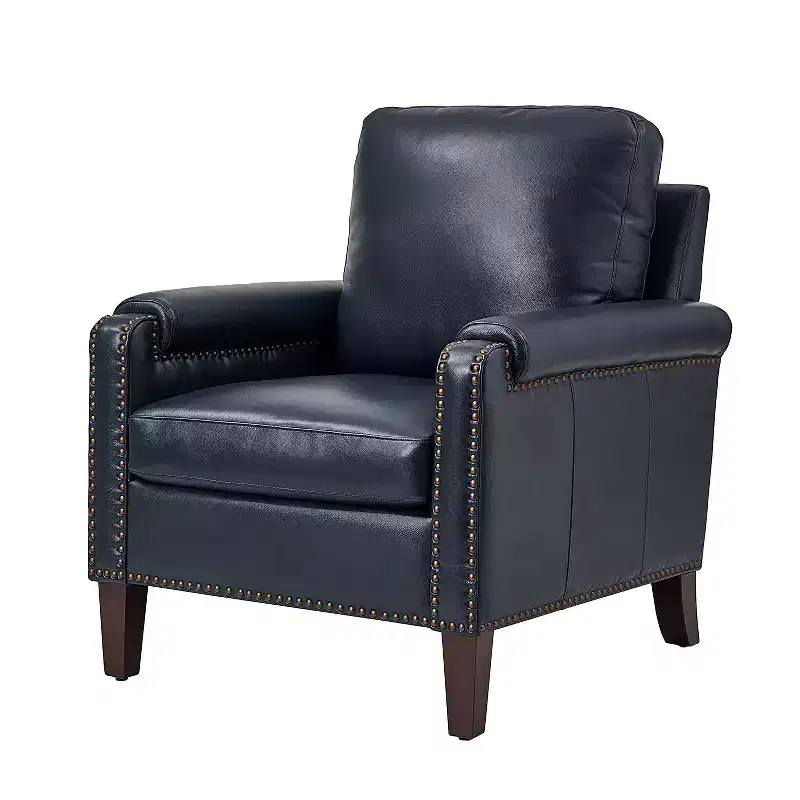 Hellmuth Genuine Leather Armchair with Removable Cushion and Nailhead Trims | HULALA HOME