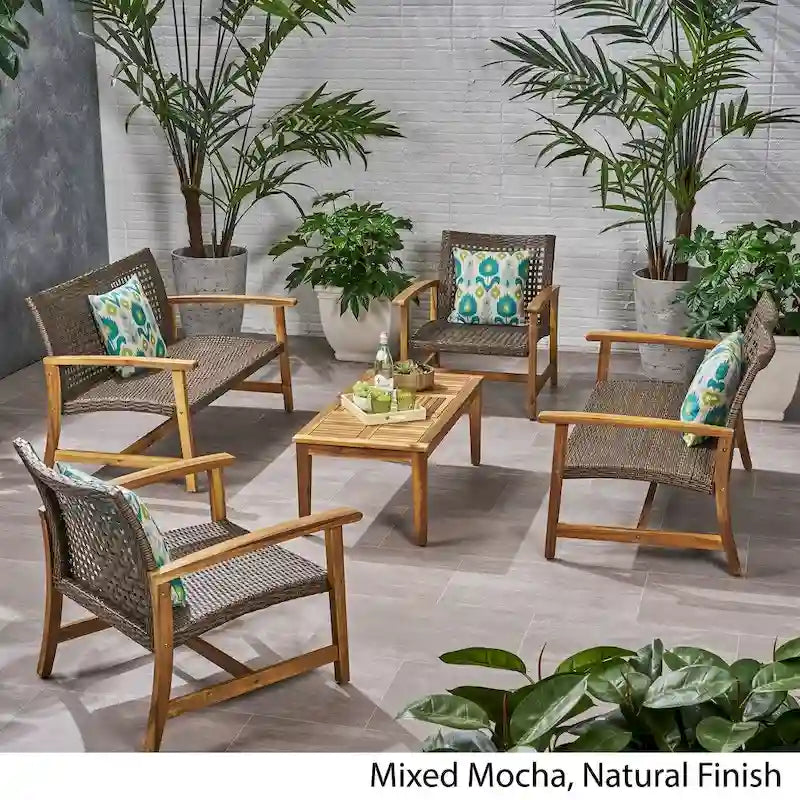 Hampton Wicker/ Acacia Wood Outdoor 5-piece Chat Set by Christopher Knight Home
