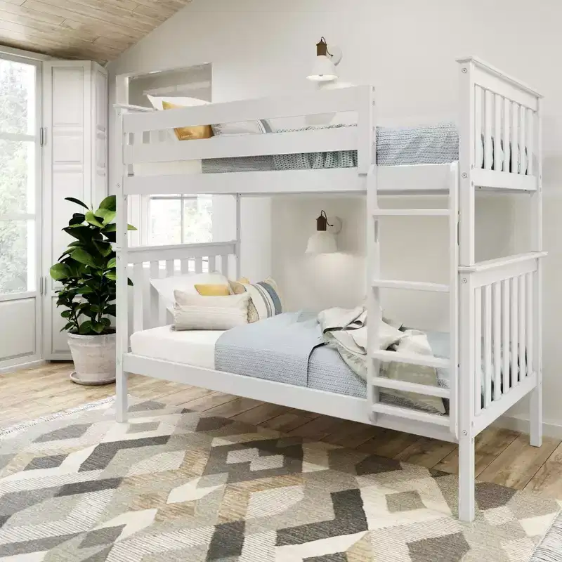 Plank+Beam Solid Wood Twin over Twin Bunk Bed with Ladder for Adults, No Box Spring Needed