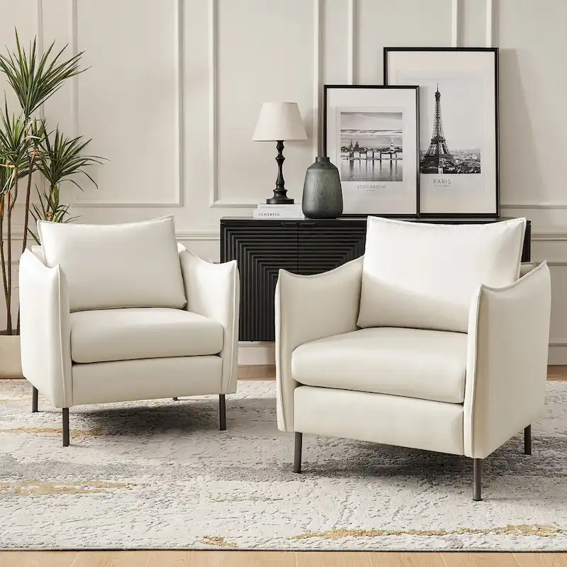 Anti-Scratch Fabric Accent Armchair Set of 2 | Black Metal Legs | Pet-Friendly | Modern Style | 300 lb