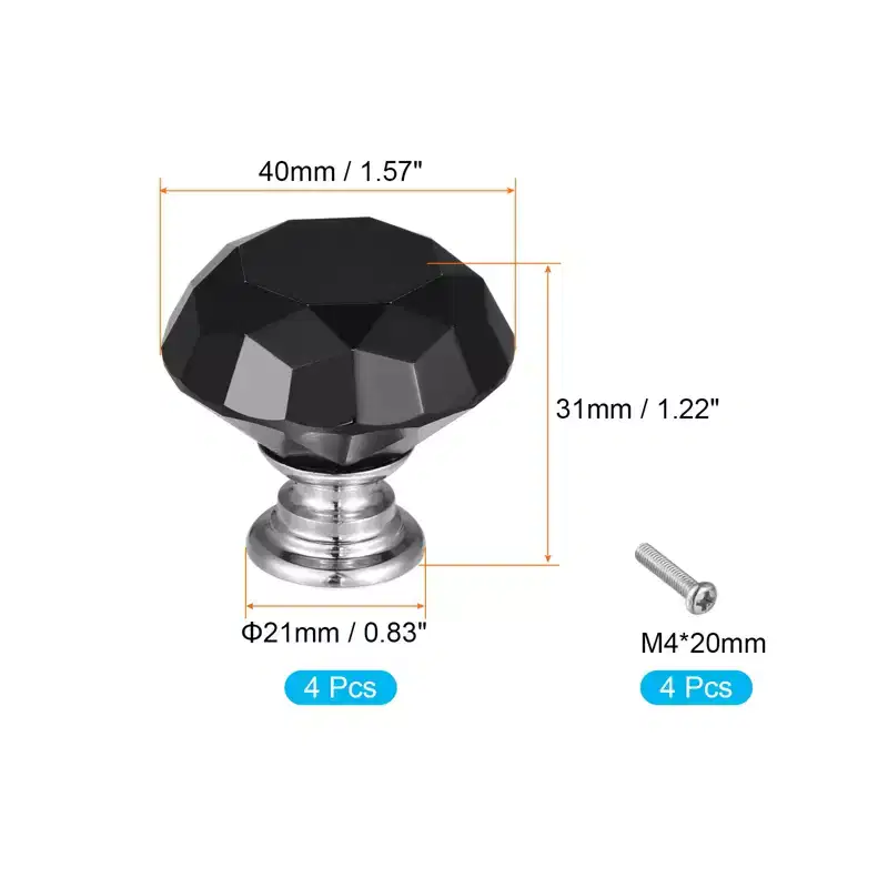 Unique Bargains DIY Furniture Cabinet Zinc Alloy Crystal Pull Knob 4 Pcs