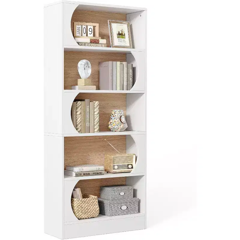 70.8-Inch Modern Bookshelf, 5-Tier Tall White Bookcase with Storage, Large Open Shelf for Office, Home, Classroom, White and Walnut