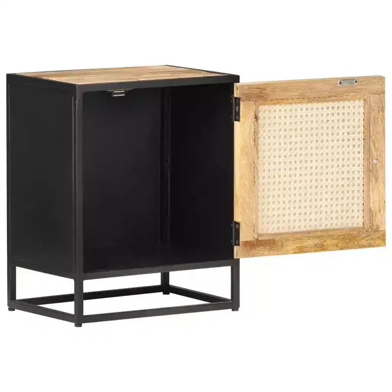 vidaXL Bedside Cabinet 15.7x11.8x19.7 Rough Mango Wood and Natural Cane