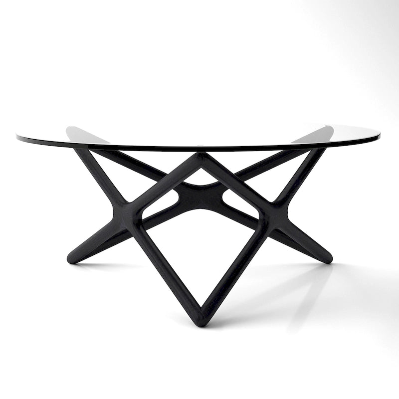 Solid Ash Wood Coffee Table with Tempered Glass Top, 39.5 Inch