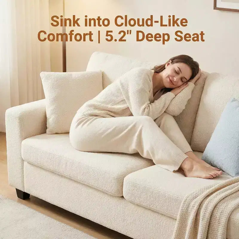 83W Modern 3-Seater Sofa with Deep Seat, Soft Fabric, Wide Armrest, Removable Washable Cushion Cover