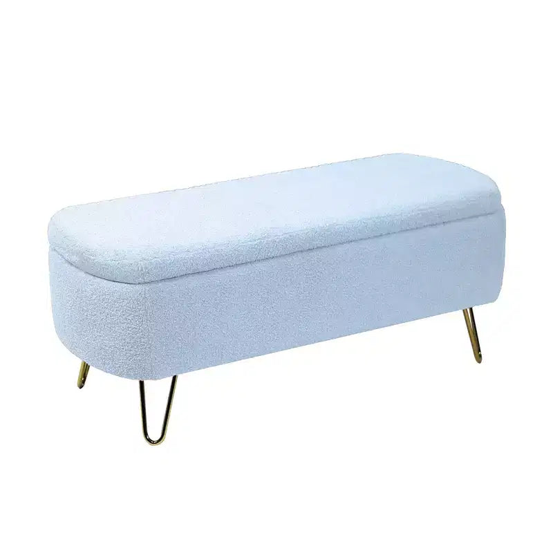 Clihome Storage Ottoman Bench for End of Bed, Modern Ivory White Faux Fur Entryway Bench Upholstered Padded with Storage for Living Room Bedroom
