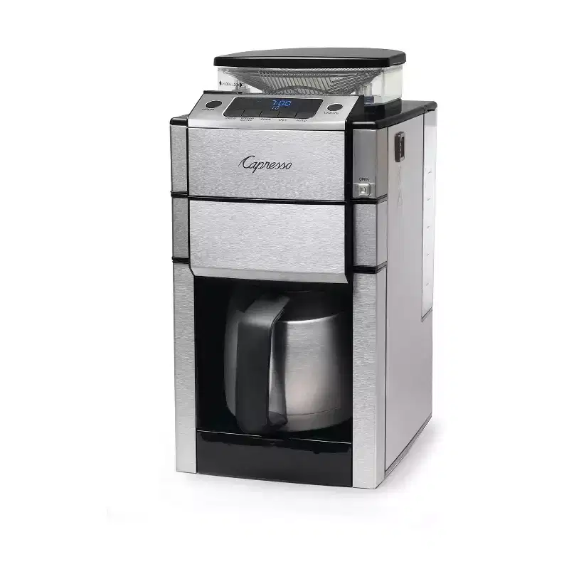 Capresso 10-Cup Coffee Maker with Burr Grinder/Thermal Carafe – Stainless Steel CoffeeTEAM 488.05: Drip Coffee Machine, LCD Display