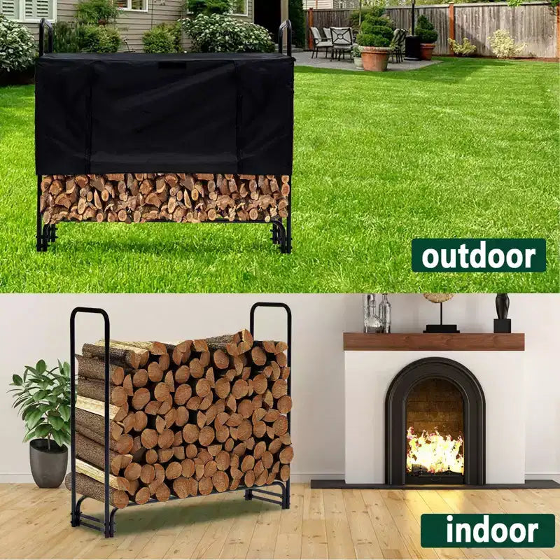 4 FT Premium Outdoor Firewood Rack with Cover, Reinforced Stability, 440 lbs Capacity Wood Holder, Rust-Resistant Steel Tubing, Waterproof Cover
