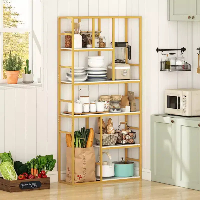 Costway 71'' 5 Tier Tall Bookshelf w/Open Storage Shelves Metal Frame for Bedroom Office