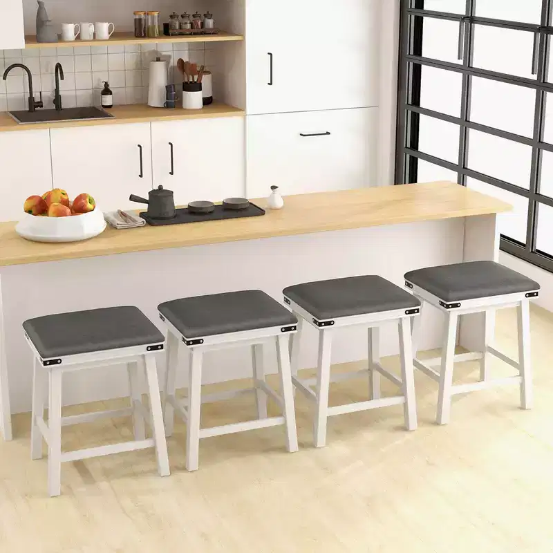 Costway 24'' Dining Bar Stool Set of 2 Counter Height Padded Seat Wood Frame Kitchen Brown/White