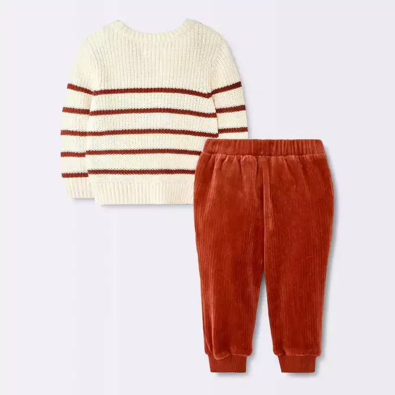 Baby Boys' 2pc Christmas Holiday Striped Sweater and Knit Corduroy Pants Set - Cloud Island™ Cream