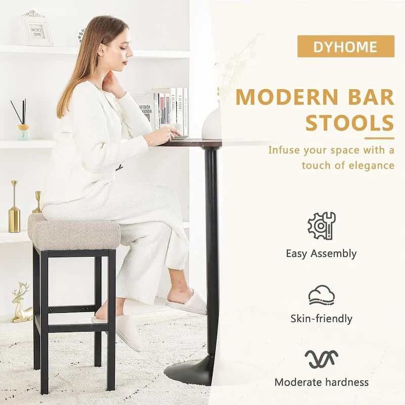 XINMICS Bar Stools, 27 Inches Modern Counter Height Bar Stools, Metal Legs Backless Upholstered Saddle Stool Chair