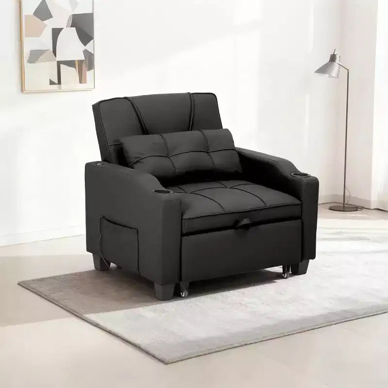 3-in-1 Convertible Sofa Bed ChairPull-Out Sleeper with Adjustable Backrest, USB Charging Port, Cup Holders & Side Pockets, for Living Room Bedroom