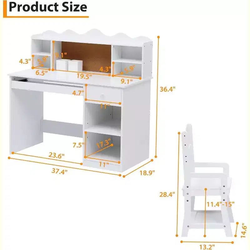 Acekool Kids Study Desk Set with Bulletin Board, Keyboard Drawer & Storage - Learning Table & Chair for Ages 3-8