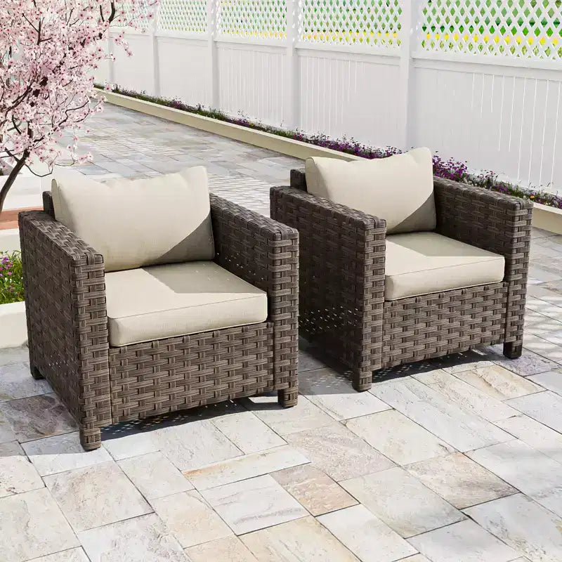 EAGLE PEAK Harbor Haven 2 PCS Hand-Woven Wicker Patio Chair with All Weather Resistant Deep Seat & Wide Rattan, Patio Furniture Chairs