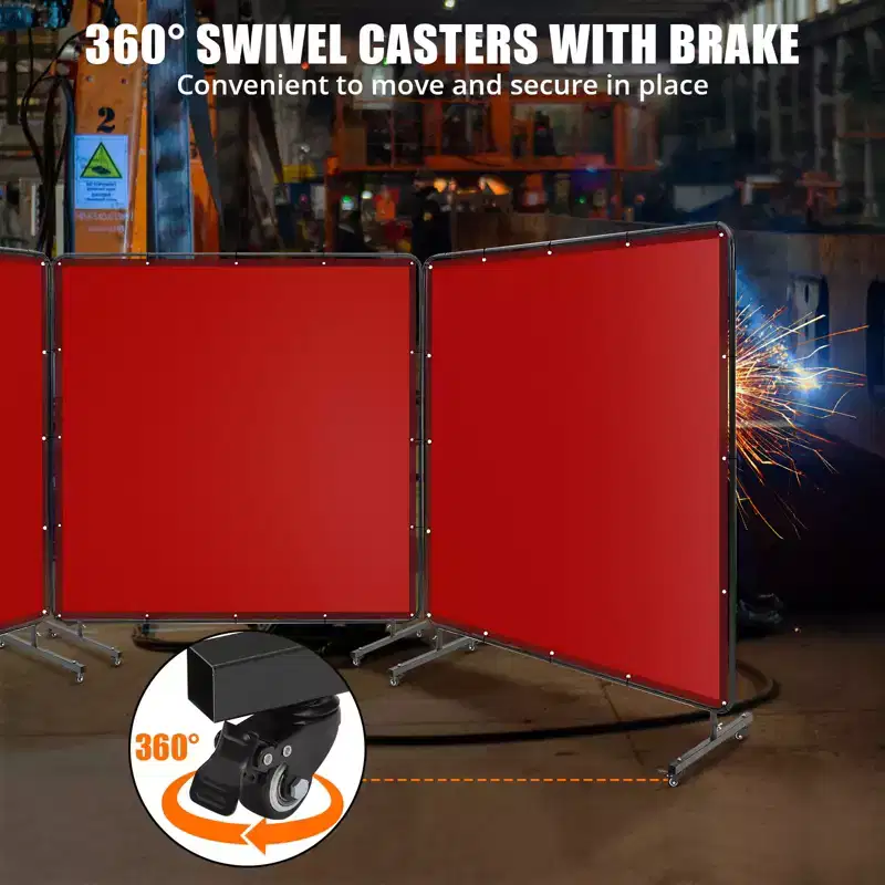 6'x6' Welding Curtain Screen, Flame-Resistant Vinyl Welding Screen with Frame, 4 Swivel Wheel (2 Lockable) for Workshop and Industrial Protection