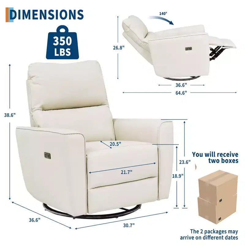 Power Recliner Chair, PU Leather Upholstered Swivel Glider with Adjustable Footrest and Curved Armrest for Living Room, Office, Bedroom