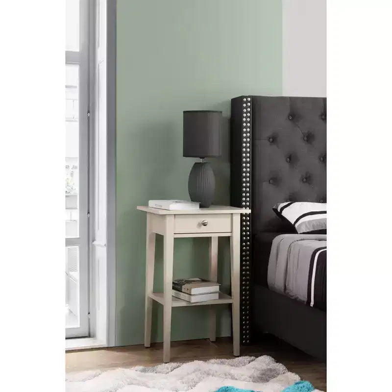 HomeStock Rectangle Oak Wood Nighstand For Living Room and Bedroom