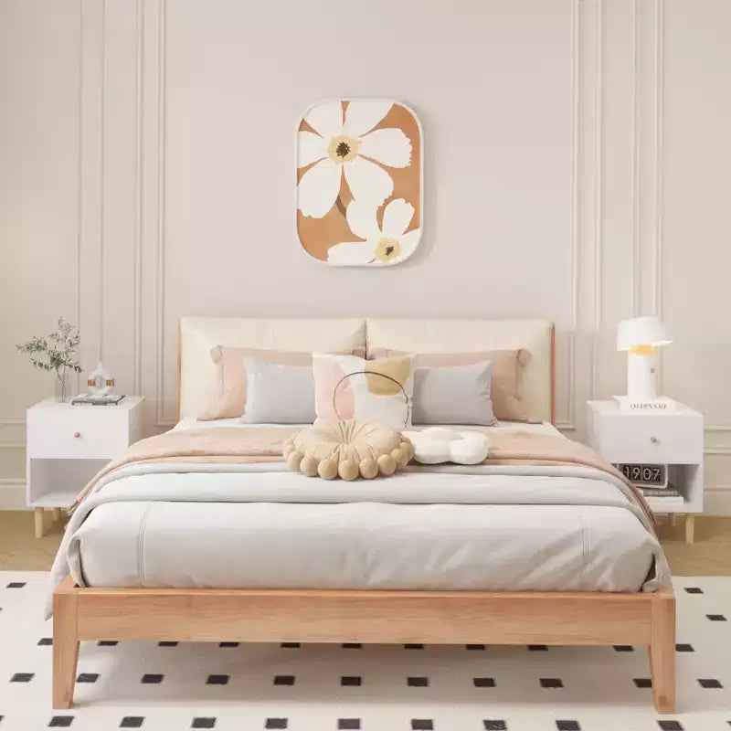 23.22 Wooden Nightstand with 1 Drawer and Open Shelf, MDF Bedside Table with Pine Legs and Wood Handle, White