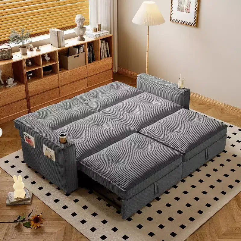 73 Convertible Sleeper Sofa Bed with Corduroy Polyester, Reclining Loveseat Sofa Bed for Living Room, Guest Room, or Apartment-Panipeachy