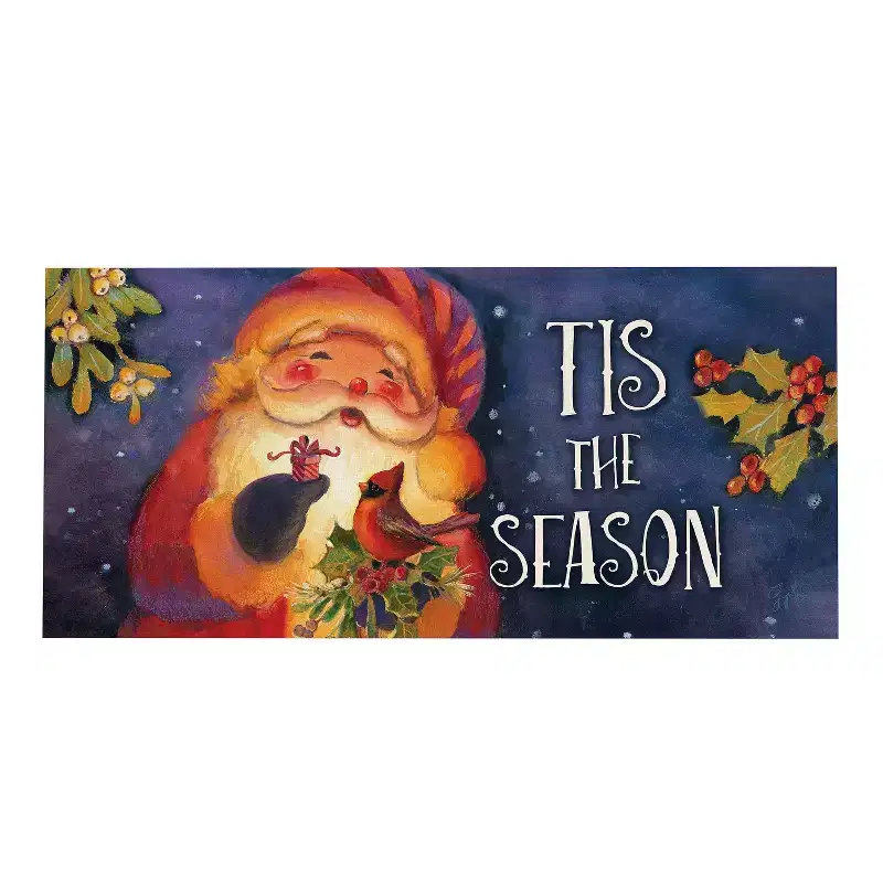 Evergreen Flag Holiday Christmas Sassafras Switch Mat 22 x 10, Interchangeable Front Door Mat, Winter Sassafras Doormat (Cheerful Santa)