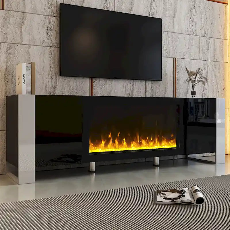 Modern 68.1 Fireplace TV Stand with 2 Large Cabinets for TVs up to 78