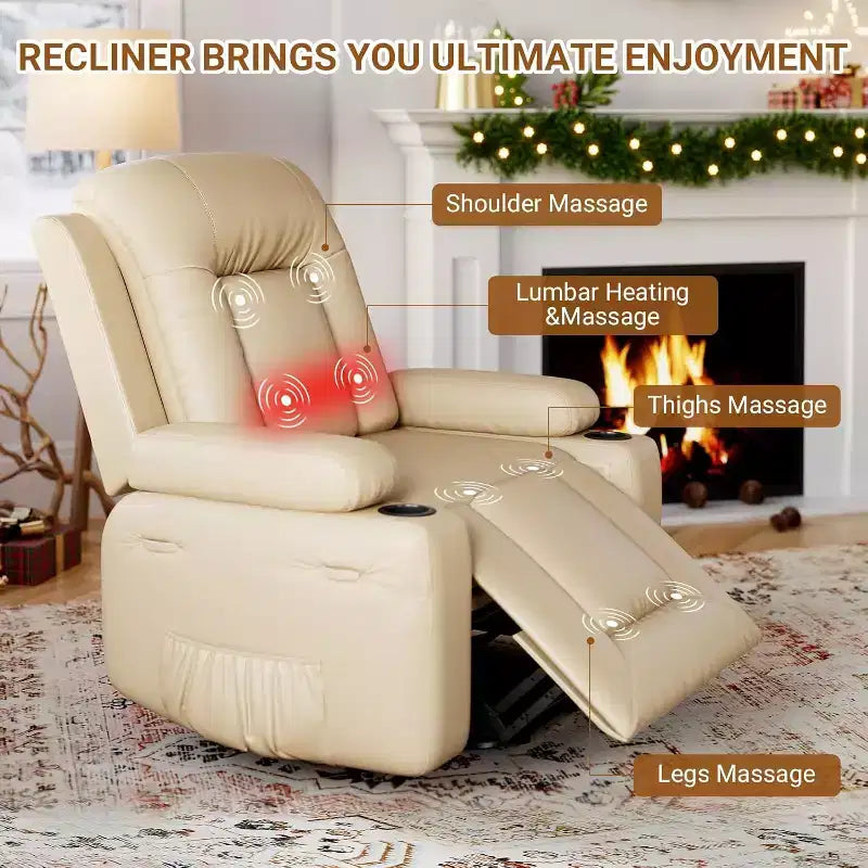 Oversized Power Lift Recliner Chair,Electric Recliner with Heat & Massage,PU Leather Lift Chair with Side Pockets,Cup Holders and Wide Seat for Home