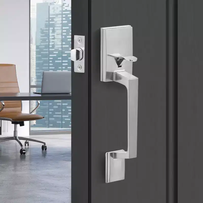 VEVOR Front Door Handle, Square Entry Handle Set with Lever, No Lock, Adjustable Hole Space, Zinc Alloy Die-Casting, Silver