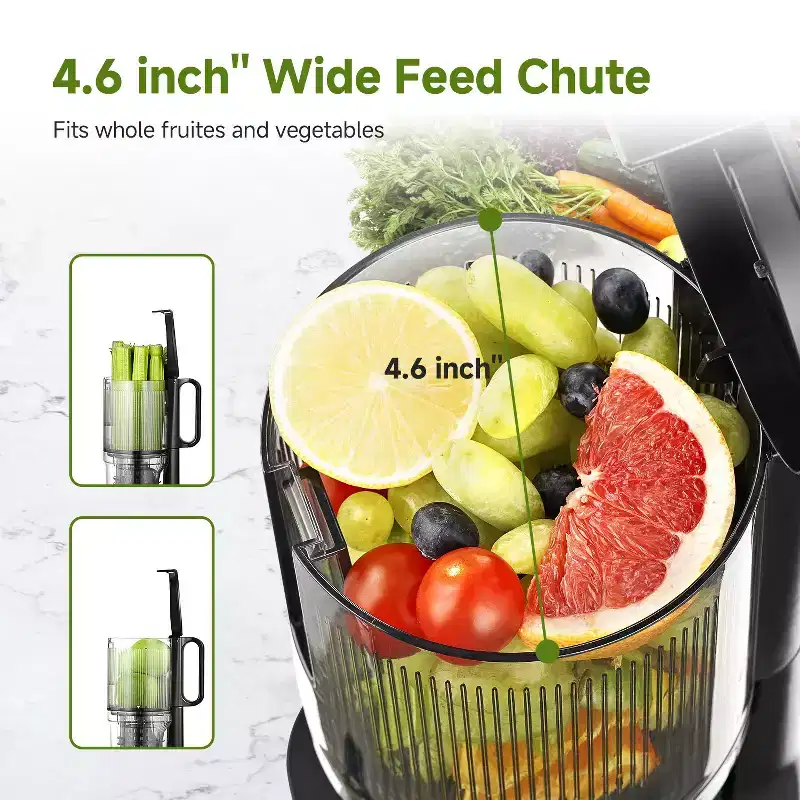 Masticating Juicer, 5.2 in Feed Chute for Whole Fruits &Vegetables,200W Slow Cold Press Juicer, 7-Stage Masticating,Dual Anti-Clog Filters,BPA free