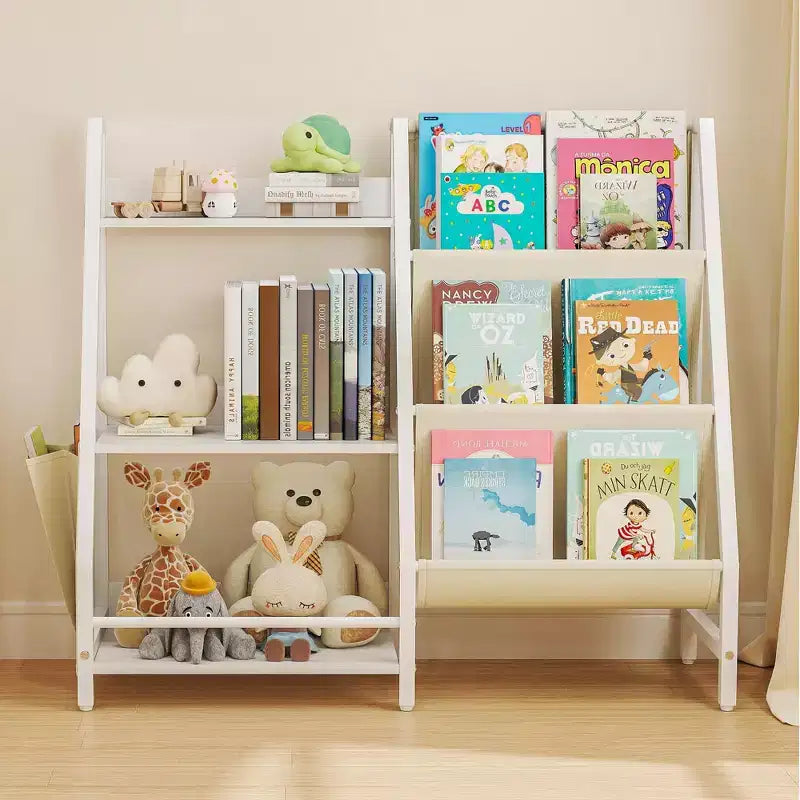3-Tier Kids Bookshelf and Toy Organizer with Sling Fabric Pockets