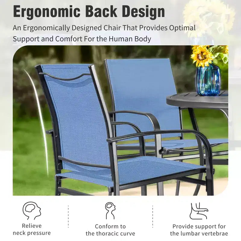 Captiva Designs Outdoor Patio Sling Fixed Dining Chairs with Black Steel Frame