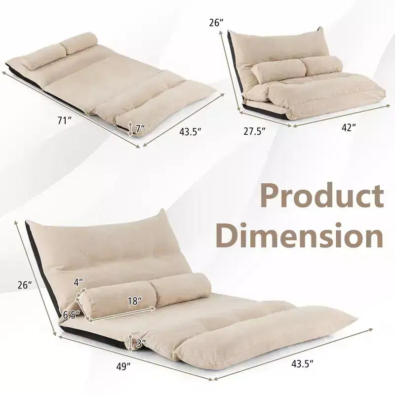 Costway Convertible Lazy Sofa Bed with 42-Level Adjustable Backrest&2 Lumbar Pillows Gray/Beige