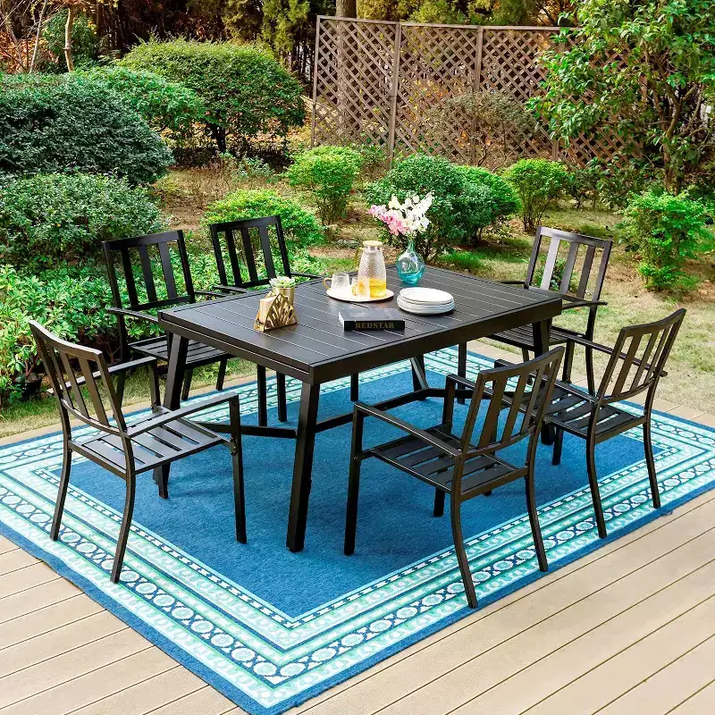 Captiva Designs 7pc Steel Outdoor Patio Dining Set: Garden Furniture with Extendable Table