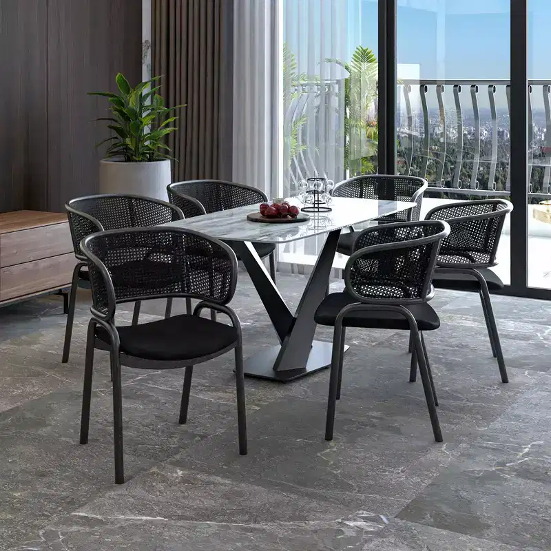 LeisureMod Ervilla Modern Dining Side Chair  Cozy Upholstered Accent Armchair with Black Iron Legs, Kitchen, Dining Room, Cafe, Restaurant Seating