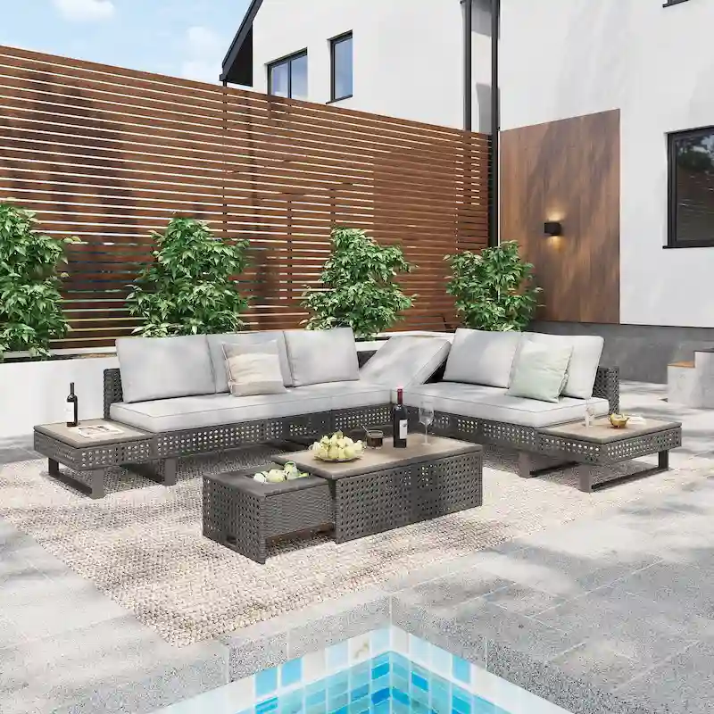 6-Pers Diamond Weave Patio Sectional Furniture Set