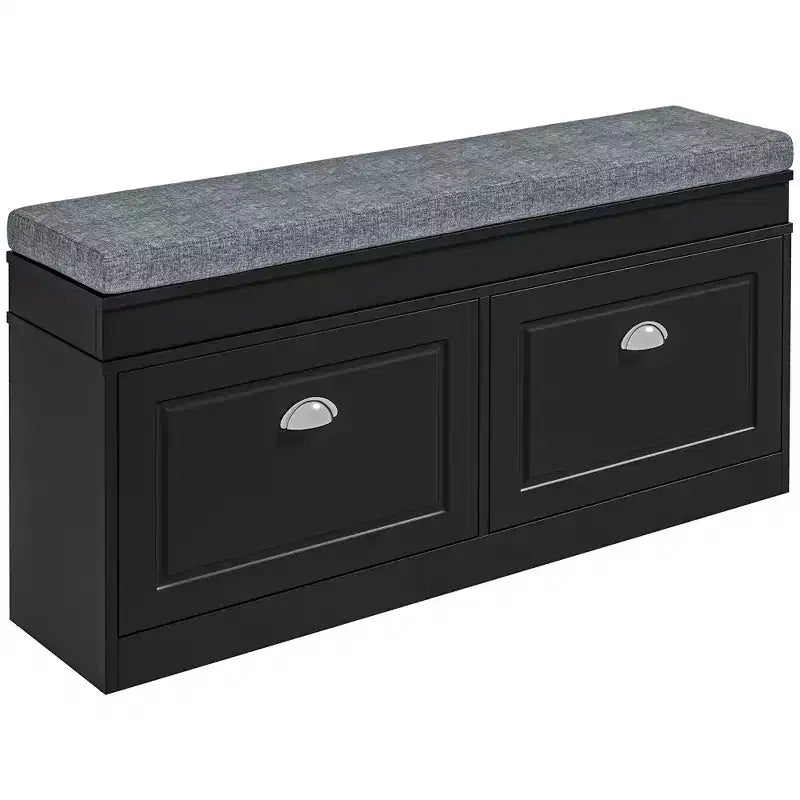 Modern Shoe Rack Bench for Entryway - Storage Organizer with Cushion, 2 Drawers & Adjustable Shelf
