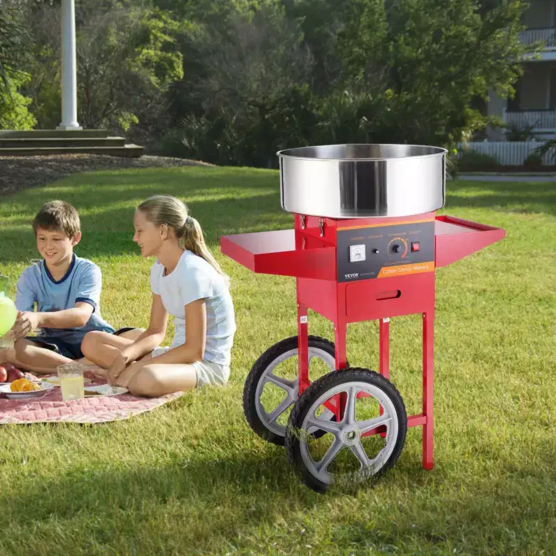 VEVOR Electric Cotton Candy Machine with Cart, 1000W Commercial Candy Floss Maker with Stainless Steel Bowl, Sugar Scoop and Drawer,Red