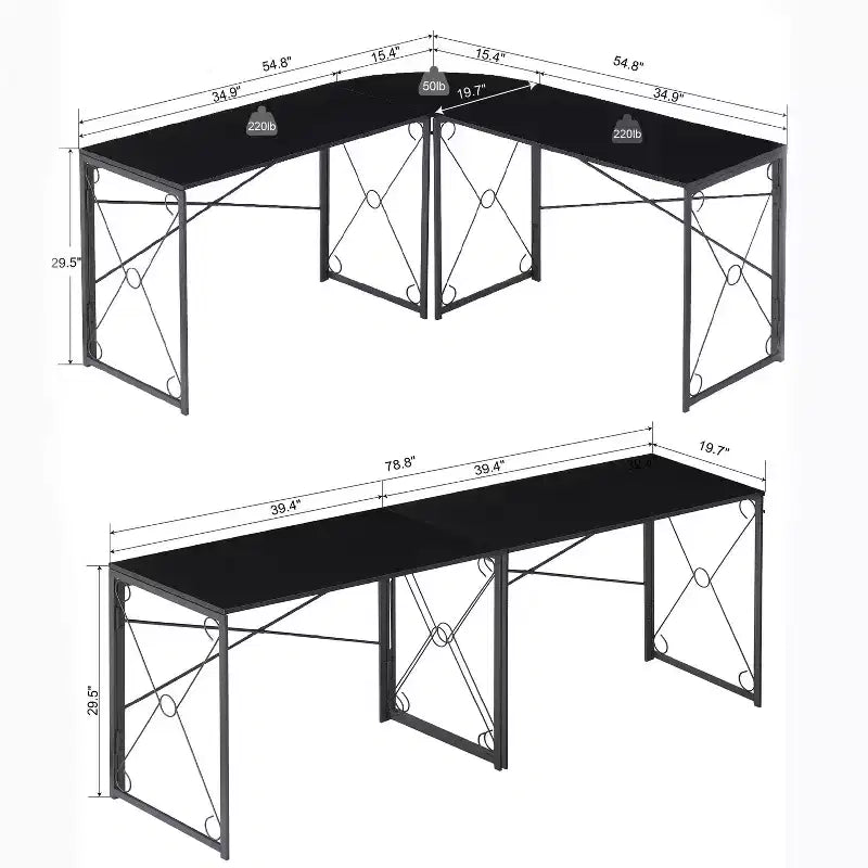 VECELO L-shaped Corner Computer Desk Home Office Writing Workstation, 59 inch Gaming Table