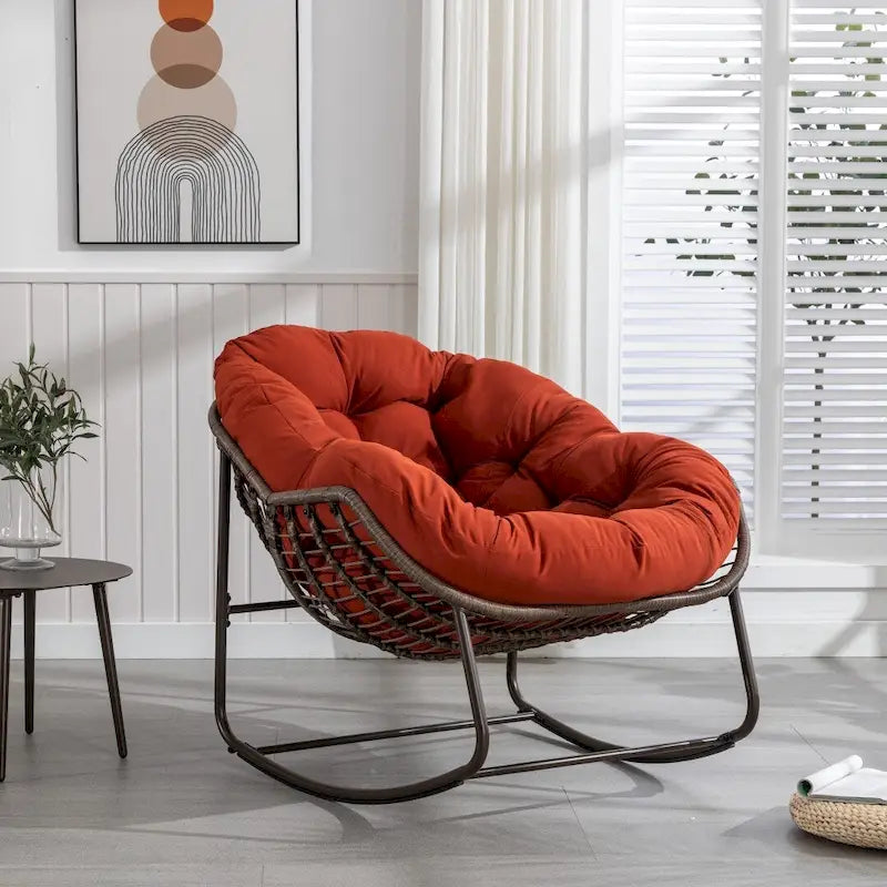 Padded Cushion Rocker Recliner Chair Outdoor for Front Porch - 43.70D x 37.20W x 31.50H