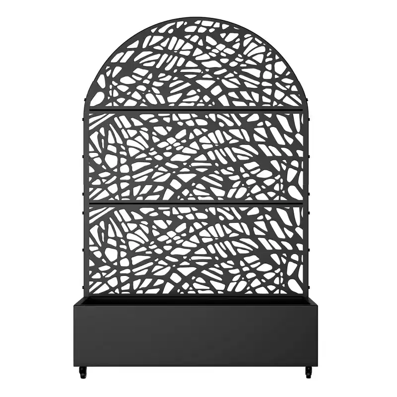 Jardinière arquée en fer noir MAYEERTY 72x47 avec treillis, ensemble de 3 pièces, écran décoratif pour patio et balcon