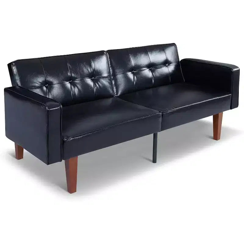 Zevemomo Convertible Sofa Bed With Adjustable BackrestFunctions As A Recliner And Loveseat,Foam And Spring Cushions,Bright Plain Black