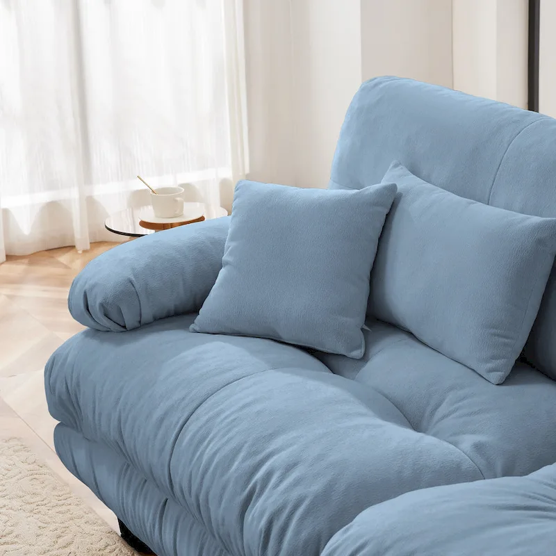 L Shaped Loveseat Sofa Chenille Sectional Couch with Lumbar Pillows