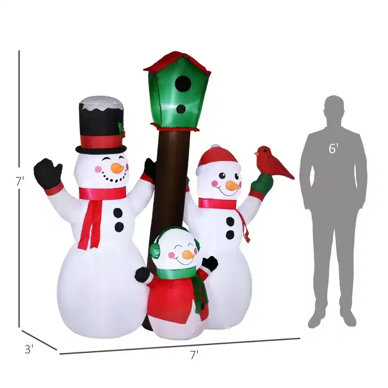 NAYSAYE 7FT Christmas Inflatable Snowman Family with Bird and Birdhouse Holiday Decoration for Yard Outdoor Display, White, 86.5*35.5*82.8