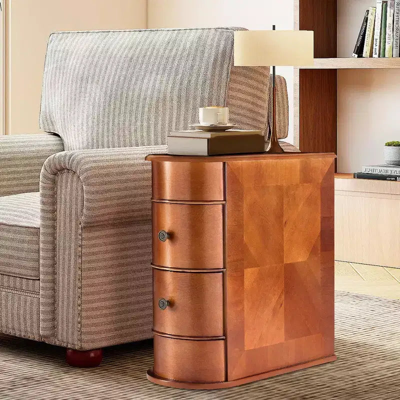 TUYOHW Solid Wood Nightstand with 2 Drawers,Rustic Side End Table with Curved Edge for Living Room,Bedroom,Sofa,Small Spaces,Brown