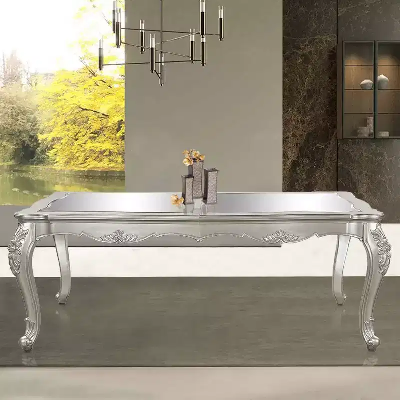 96" Dining Table Champagne Finish -: Sophisticated Rectangle, Seats 8