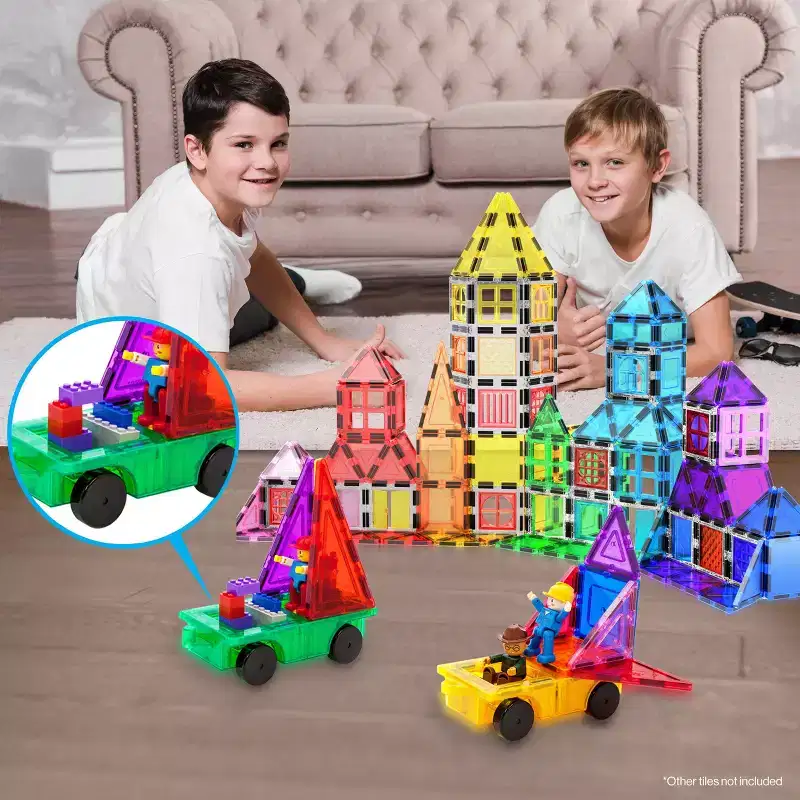 PICASSO-TILES Cars Magnetic Tiles for Kids  Bricks Compatible 2PCS STEM Construction Building Blocks Educational Toy Set